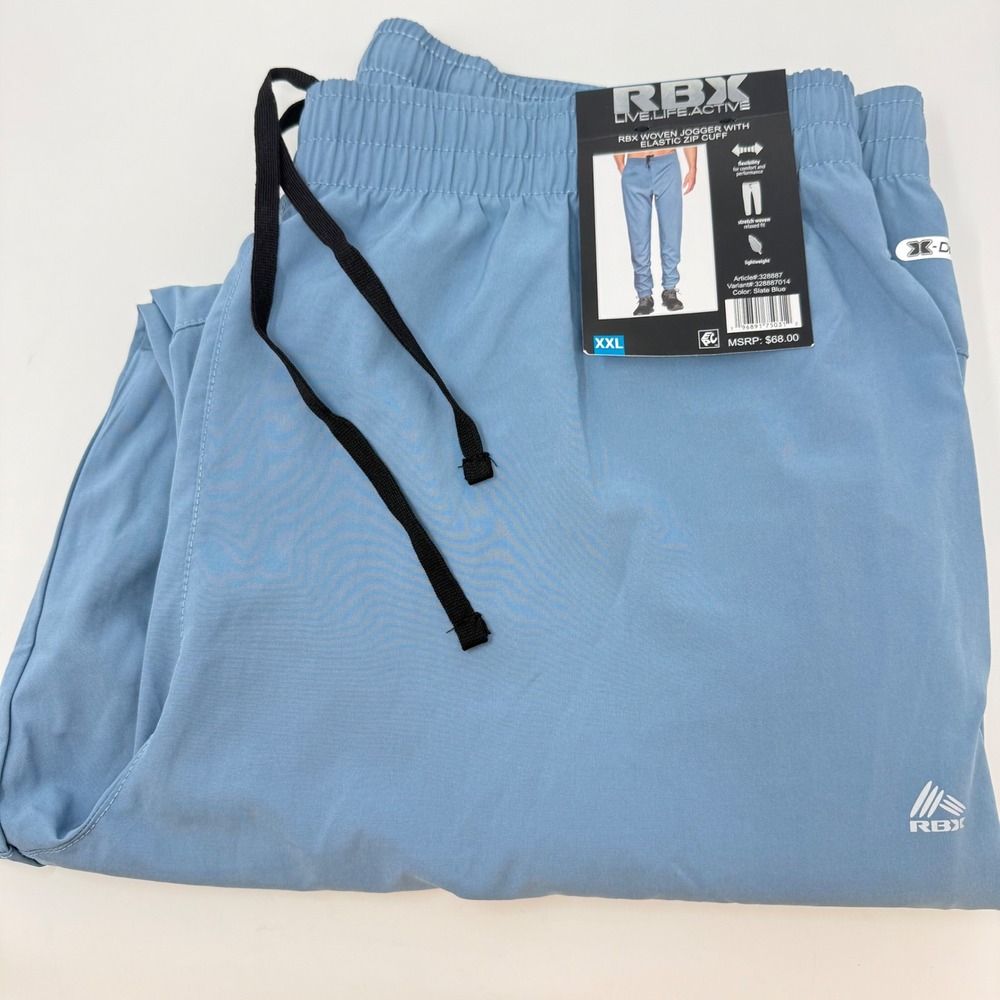 RBX Mens Woven Joggers XXL Slate Blue Elastic Zip Cuff Athletic Pants NEW‎